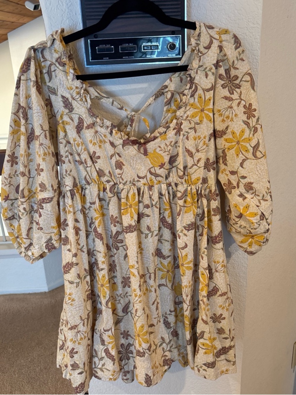 Free People - Floral Tie-Back Babydoll Dress - Yellow & Brown